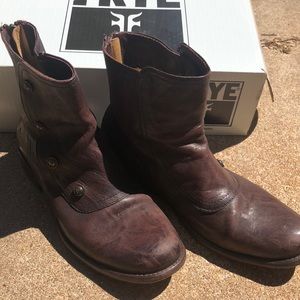 Frye Dark Brown Military Boots (Sz 10)
